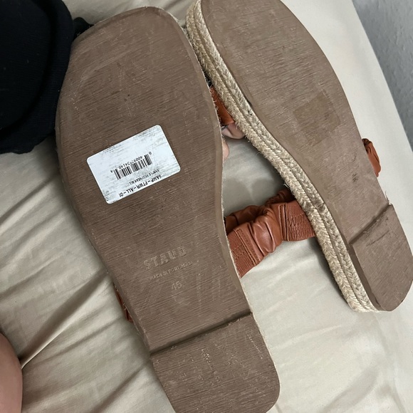 NEW STAUD brown cognac leather ruched espadrilles sandals - Picture 3 of 4